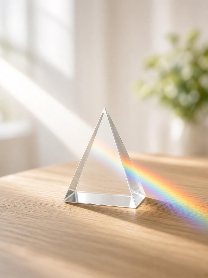 A glass prism splitting light into a spectrum